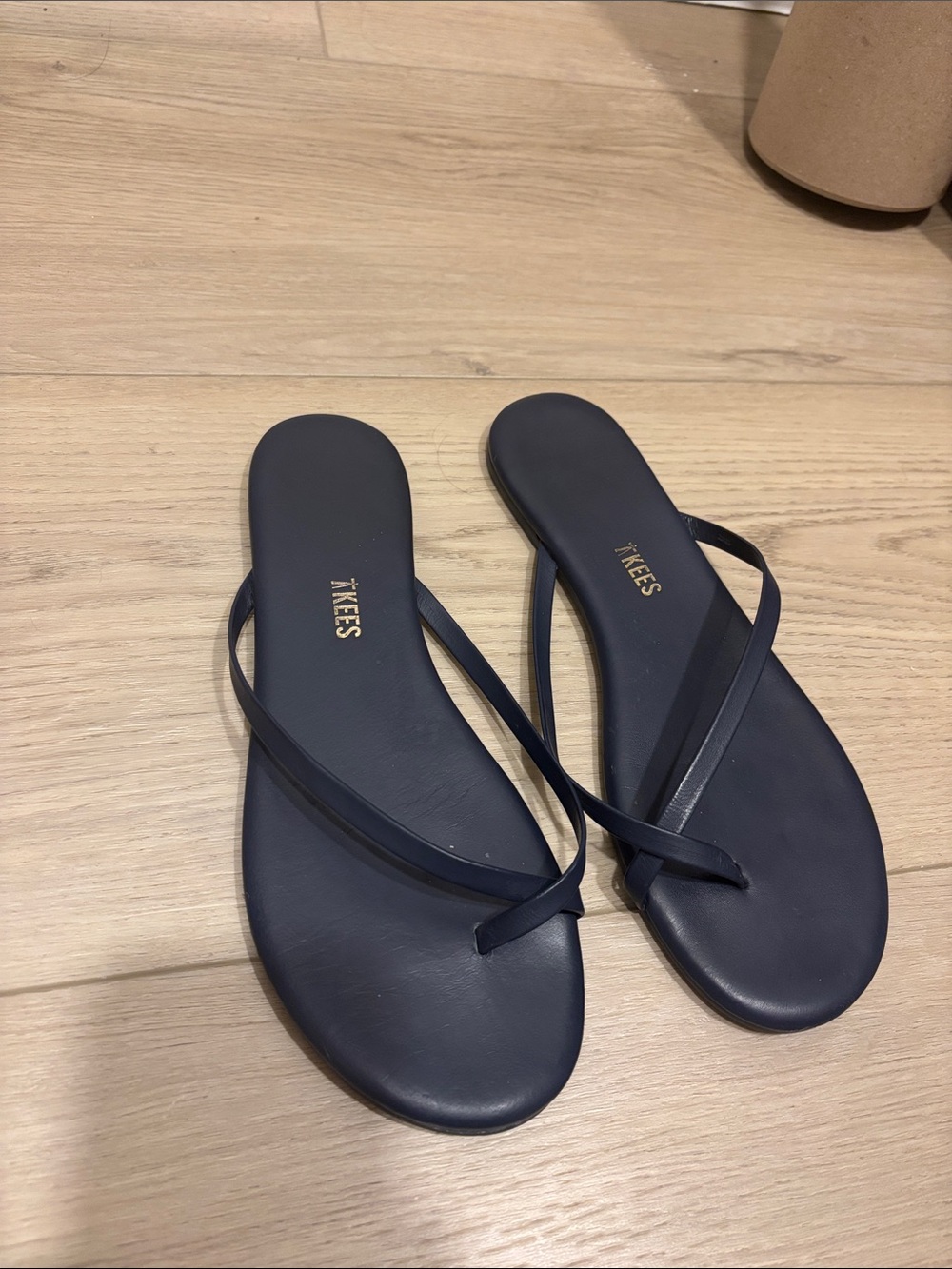 TKEES Navy Minimalist Double-Strap Slide Sandals